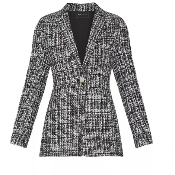 BCBGMAXAZRIA Women's Black & White Tweed Jacket sz L **FREE SHIPPING** - Picture 1 of 7